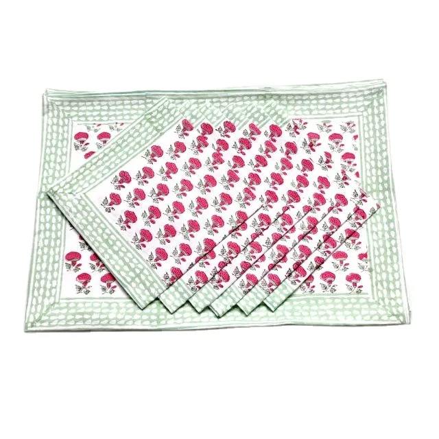 New Indian Canvas Cotton Hand Block print Set Of 6 Placemat & 6 napkins Trending Kitchen Towel Dinning Table Cover Runner