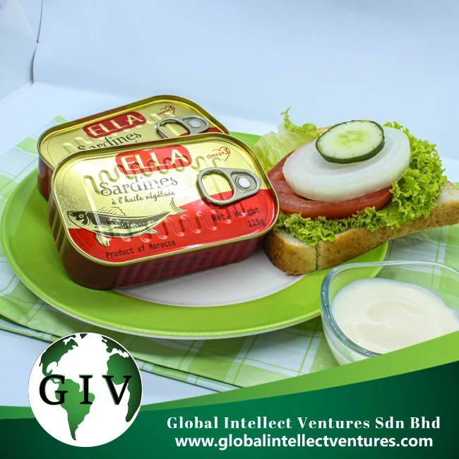 Canned sardine in vegetable oil 125g cans manufactures canned sardines from Morocco in vegetable oil, wholesale price