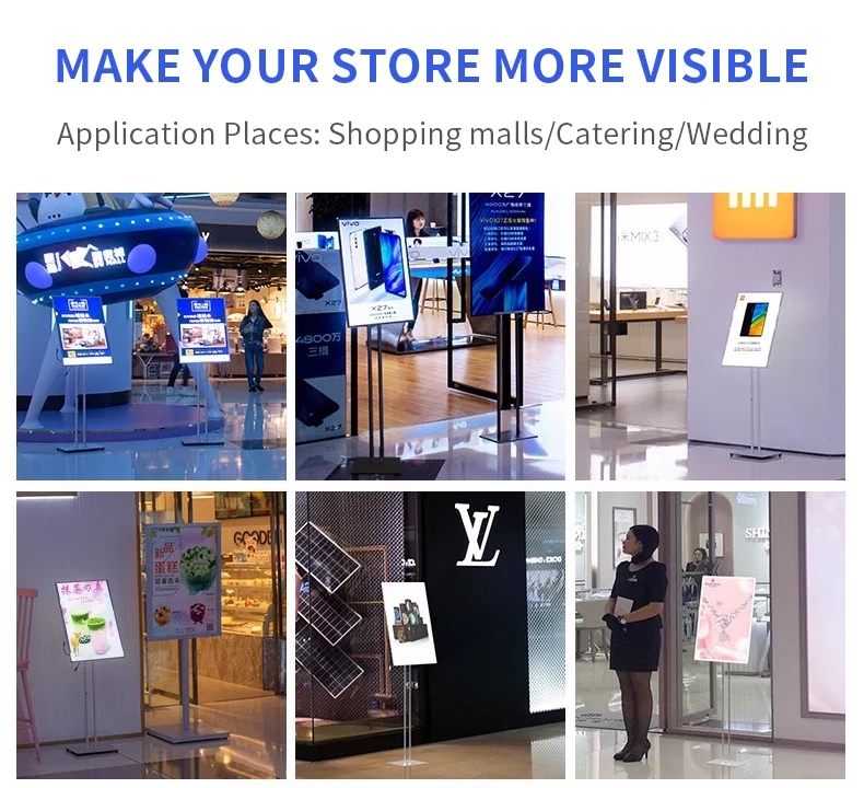 A1/A2/A3/A4 Size Customizable Welcome Sign Board Stand for Restaurant Led Poster Double Pole Slim Advertising Display Stand
