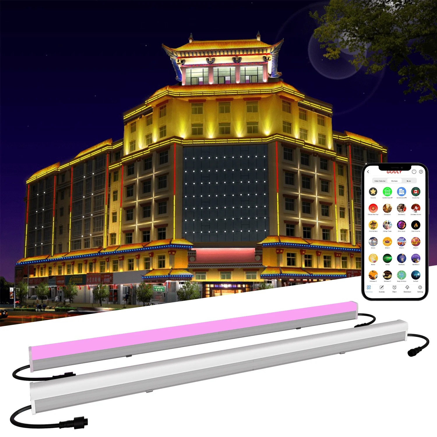 Gouly OEM/ODM rgbw dmx Адресуемая Пиксельная Лента светодиодная лампа 24 В 14 Вт меняющая цвет Светодиодная трубка