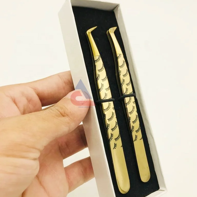 High Quality Custom Logo Printed sustainable Steel Eyelash Extension Tweezers Transparent Eyelash Paper Pointed Tip Type