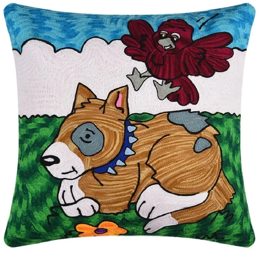 Luxury Customized LOGO Eco-friendly White Multi-color Hand Embroidered Living Room Hotel Cotton Cushion Boho Blank Pillow Cover