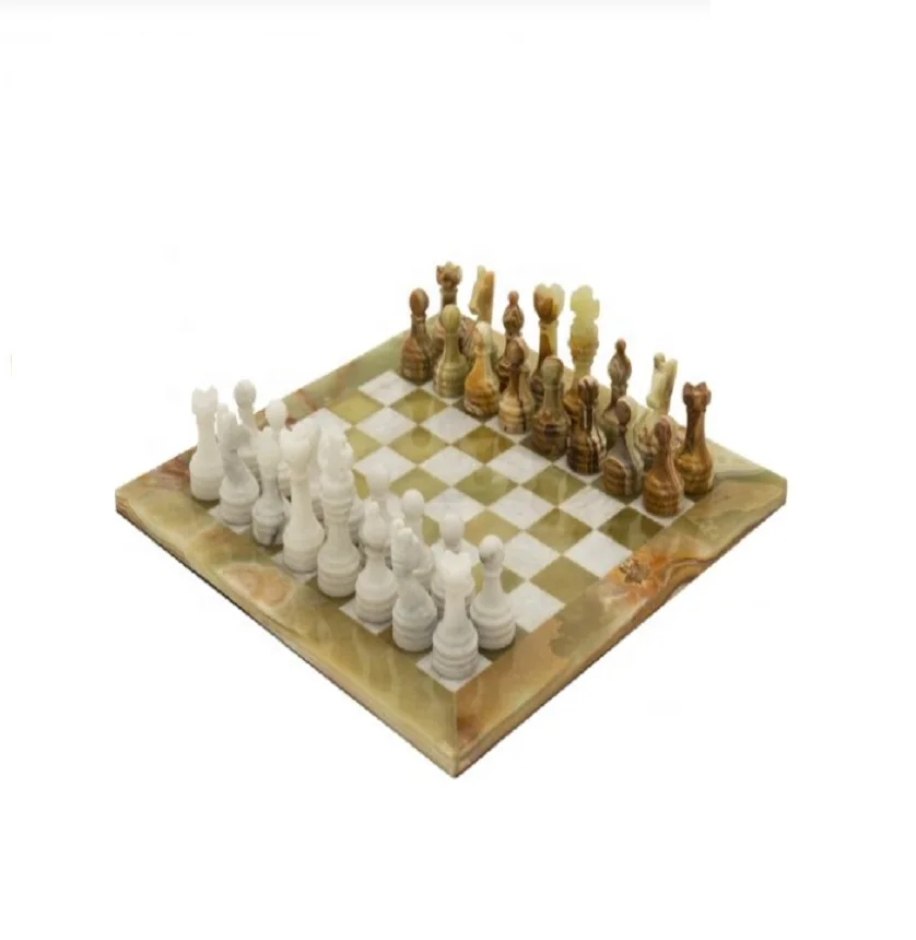 Best Quality Onyx Marble Indoor Chess Set round Stone Themed Board and Customizable Pieces for Sports Decoration