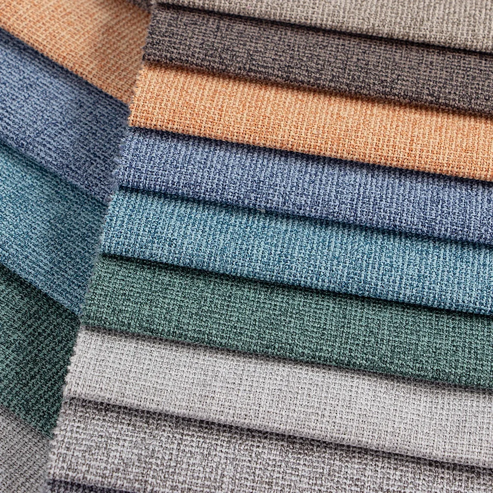 Factory Supply Ready Goods Linen Look Blackout 100%Polyester Herrigone Woven Imitation Blackout Curtain Fabric for Home Decor