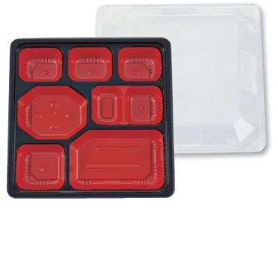 Plastic food container red black disposable bento box 8 compartment to go container with clear lid microwavable ppf Japan