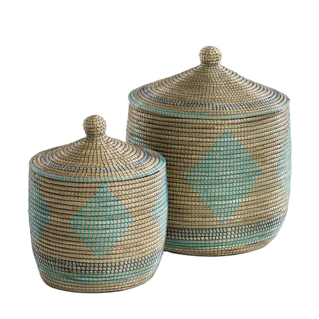 Best seller home decor seagrass clothes storage box sustainable seagrass basket with lid from Vietnam