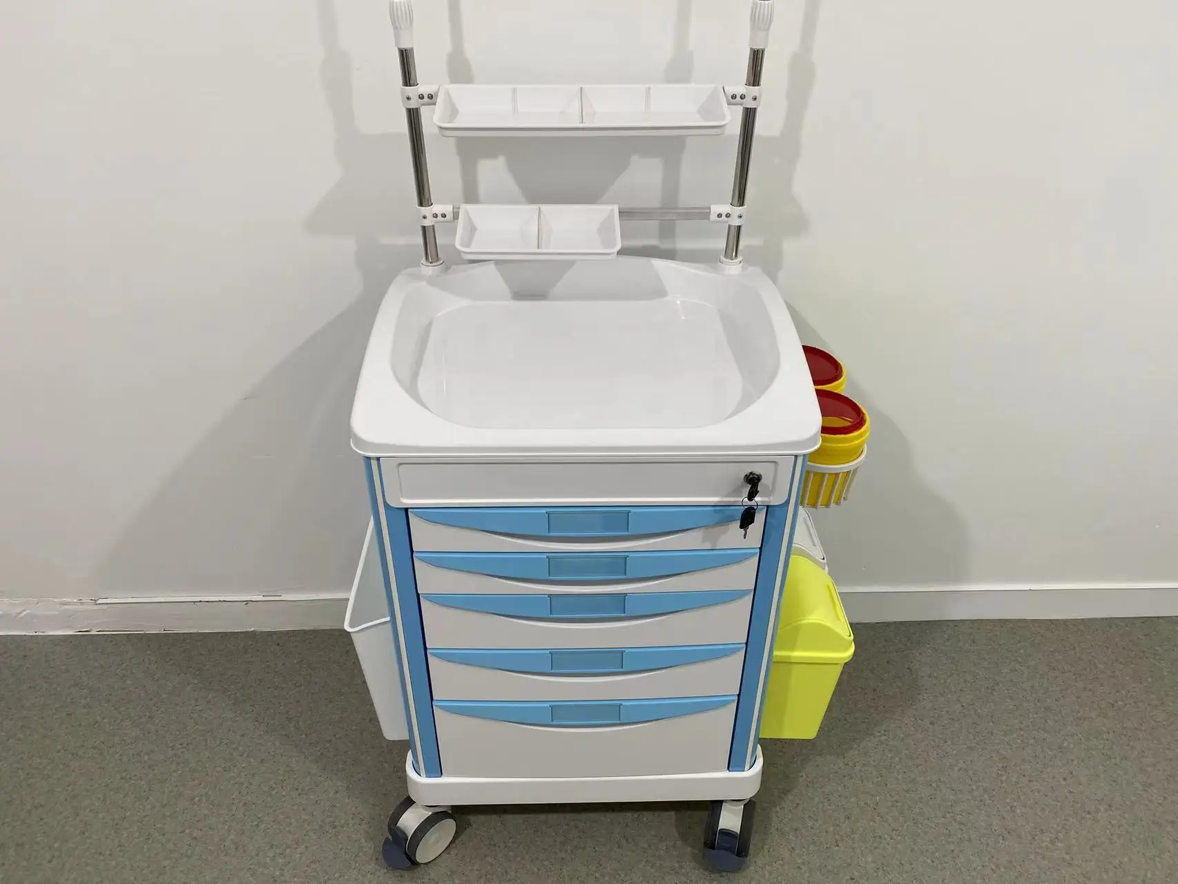 Best Selling Multi Functional Hospital Mobile Medical Drug Delivery Trolley with 5 Drawers & Accessories Direct Factory Price