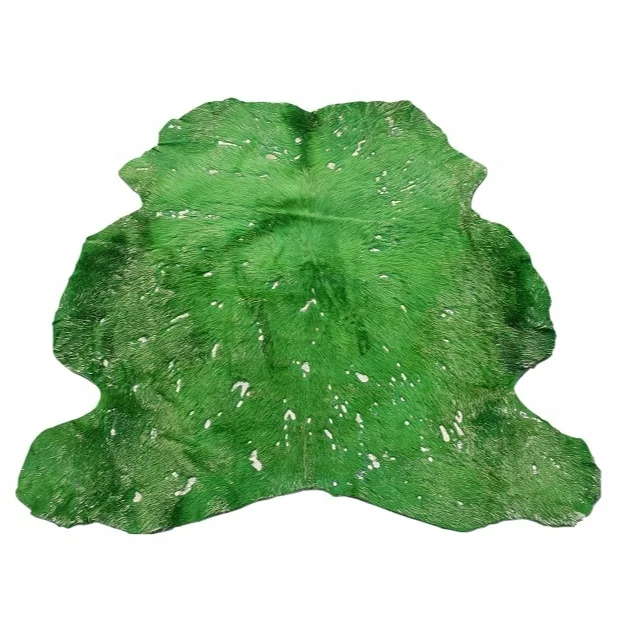 Real Pure Cowhide Leather Fur Dyed Dark Green Hair-on Handmade Cowhide Area And Carpets For Home And Office