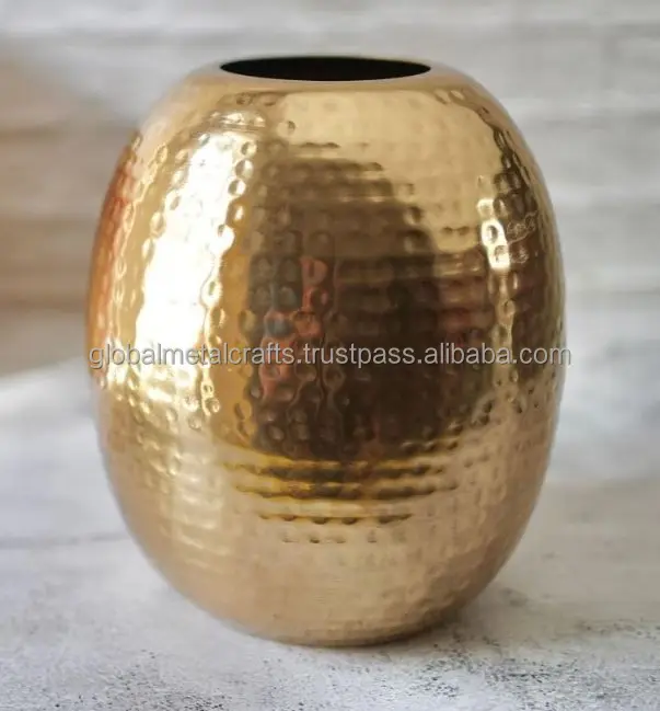 Modern Golden Hammered Oval Shape Vase, metal vase  for  Indoor Living Room Balcony, Best Gift for Birthday Anniversary Festival