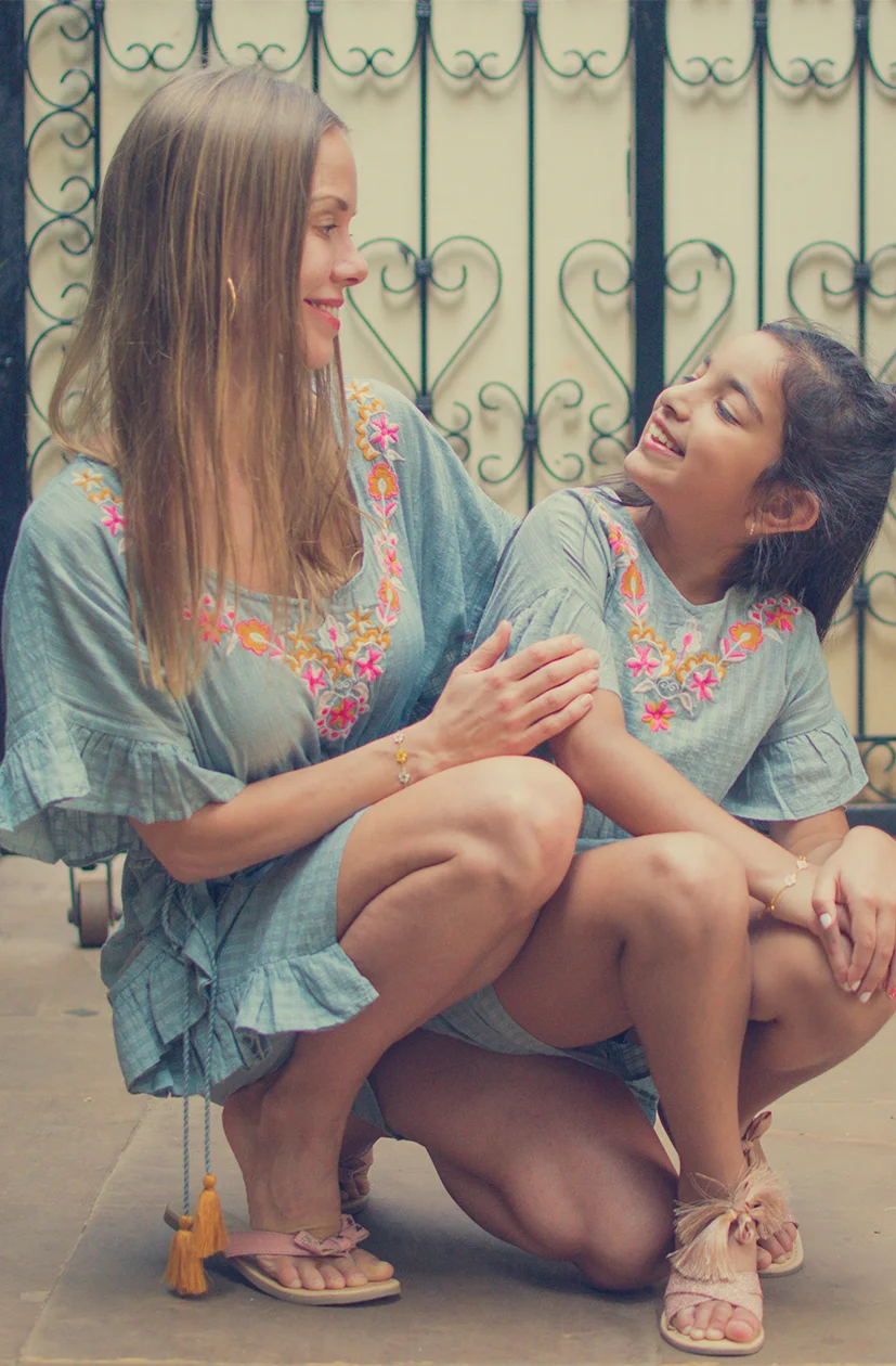 Gorgeous Mother & Daughter Matching Embroidered Kaftan Crafted With Soft Pure Cotton Fabric Perfect Beach Cover Up Outfit