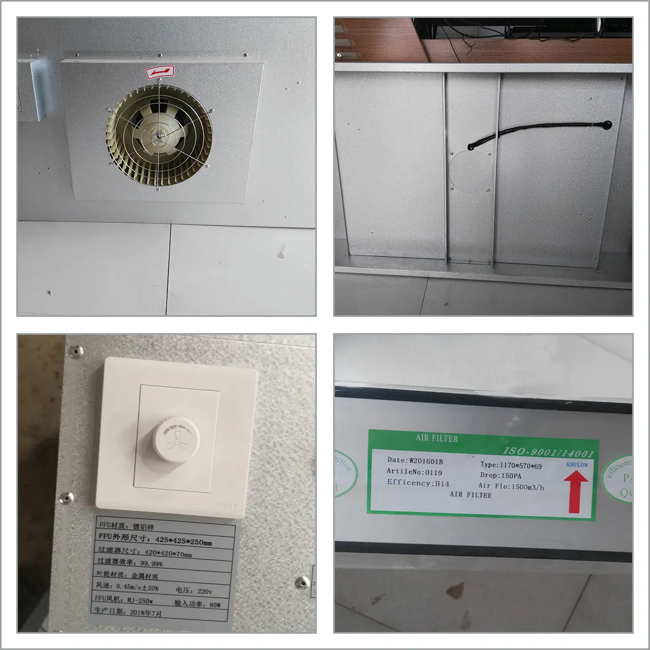 Air Filter Equipment Fan Filter Unit With HEPA FFU For Laboratory Clean Room Ceiling Fan