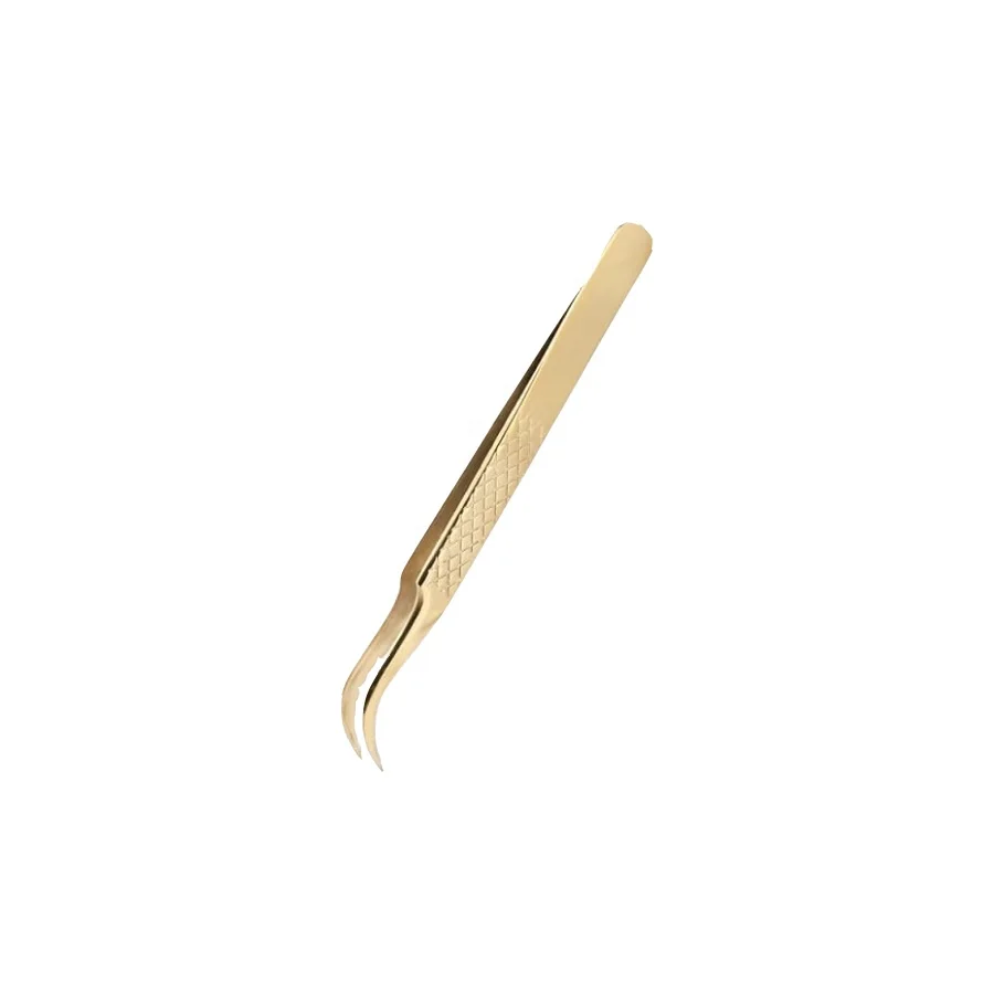 Wholesale Eyelash extension tweezers golden color with high quality eyelash tools kits lash tweezers