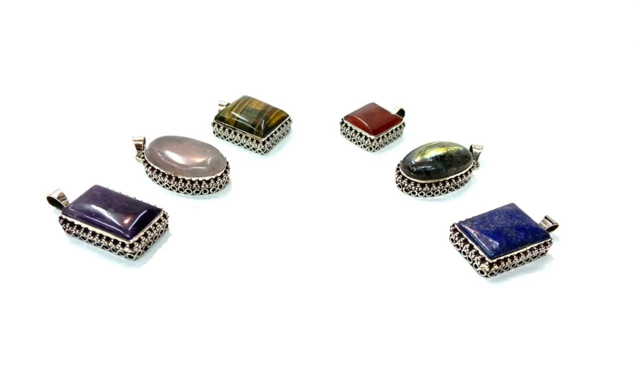 Handmade Double Layered Antique German Silver High Quality Semiprecious Natural Stone Bohemian Pendant Hot Selling Factory Price