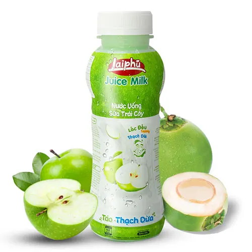 Lai Phu Flavored Beverage 300ml Apple Juice Milk Drink With Nata De Coco 24 Bottles/Carton Other Beverages