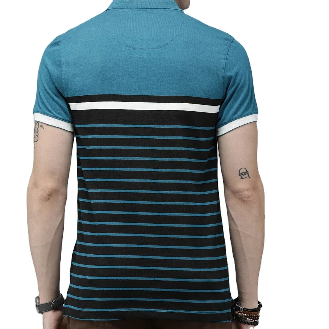 Mens Custom Yarn Dyed Stripped Short Sleeve Polo T-shirt Multi Color Stripes Ribbed Polo Neck Tshirt Manufacturer INDIA