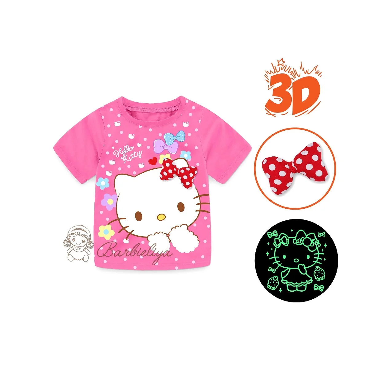 Barbieliya boy 3D shark animal T-shirt glow in the dark outerwear