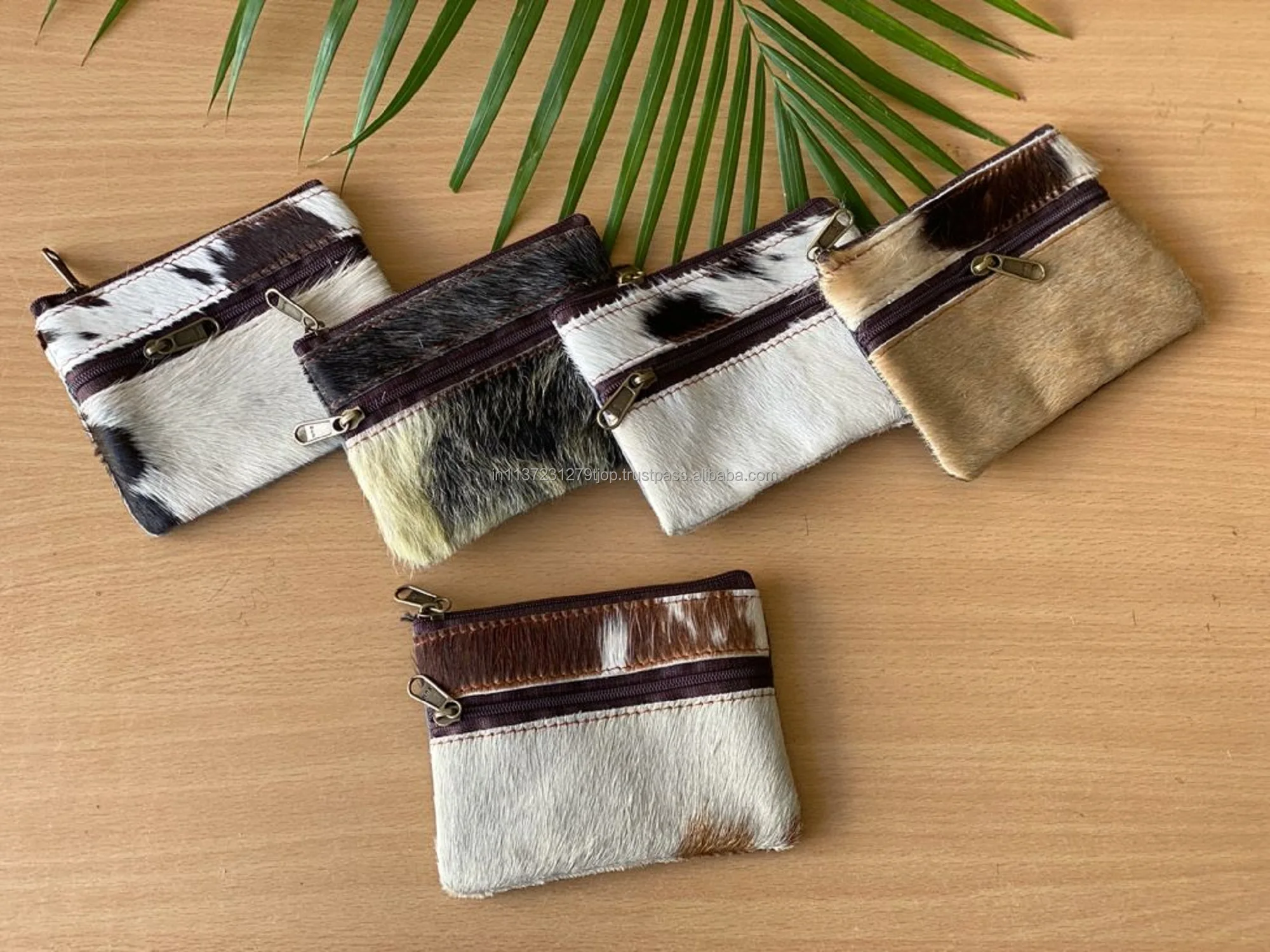 Real Handmade Hair On Hide Fur Leather Coin Change Purse Oval  Credit Card Holder Case  Western Stylish Cute Small Oval  Wallet