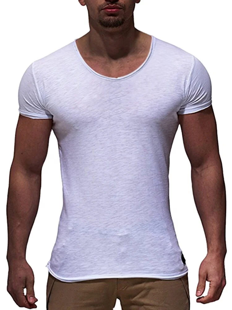 Mens Round Neck Short Sleeve Soft Undershirt T-shirt Thin Knitted Jersey Fabric Combed Cotton Custom Fit under shirt tshirt