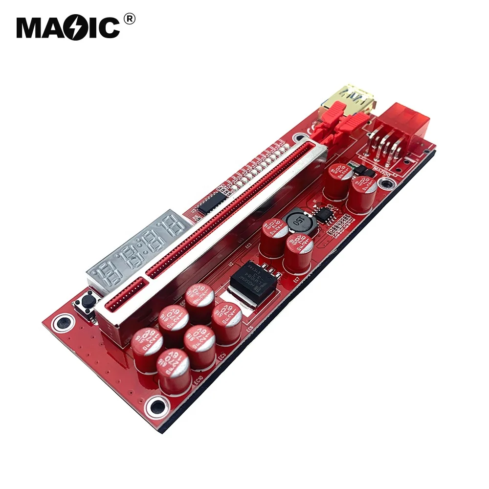 Pci-e 6pin Riser Card 10 Capacitors Pci Pcie 1x To 16x Graphics Extension Gpu Adapter Riser Ver 013 Pro with Temperature Sensor