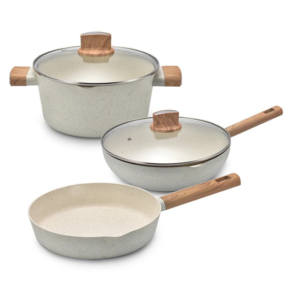 Smartpan оптовая продажа 5 шт. белый роскошный антипригарный мраморный Кухонный набор алюминиевая