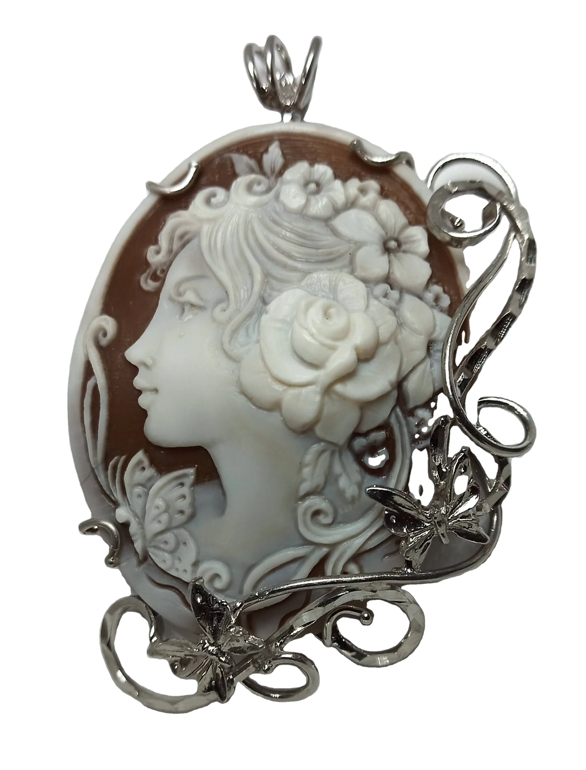Loose Handcarved Sardonyx Shell Cameo from Torre Del Greco Italy Natural pendant silver