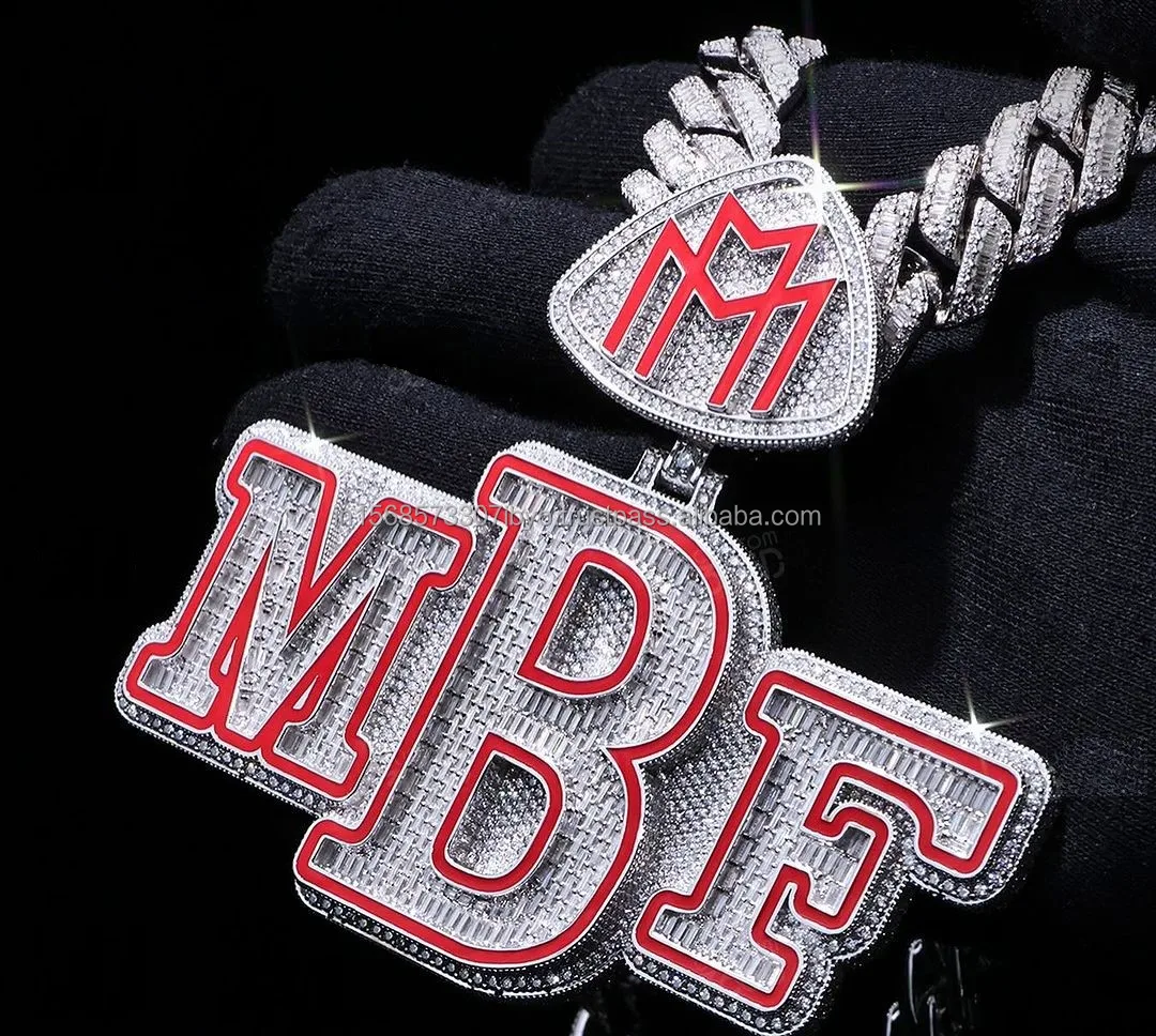 Custom Name Pendant in Sterling Silver with VVS Moissanite Diamonds Sparkling Baguette Diamond Pendant Custom Design Trending