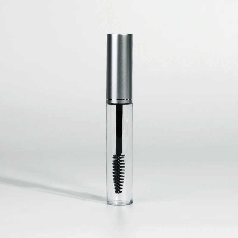 High Quality Silver Private Label Eyelash Container Empty Mascara Tube with Brush Lash Simple Round Mascara Packaging