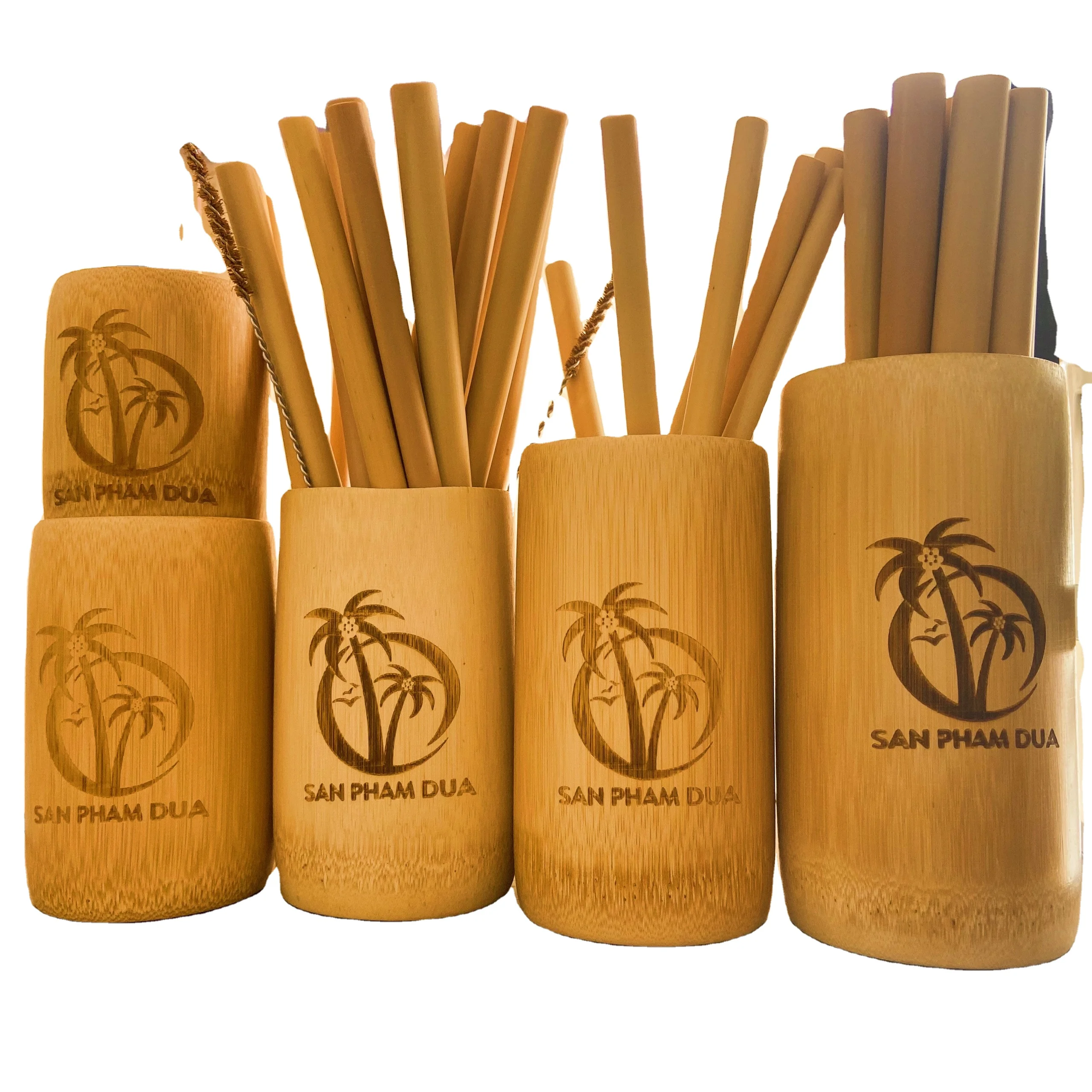 BAMBOO STRAW with BAMBOO CUP Natural Long-lasting PAPER RICE Straws Sustained Reusable STRAW BRUSH Coconut Bowl DRINK WARE
