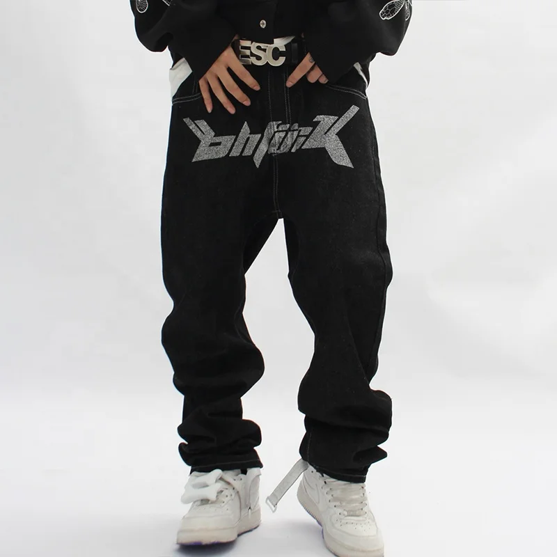 SKYKINGDOM Custom design hip hop printed dark denim outdoor men fitted straight leg jeans pants