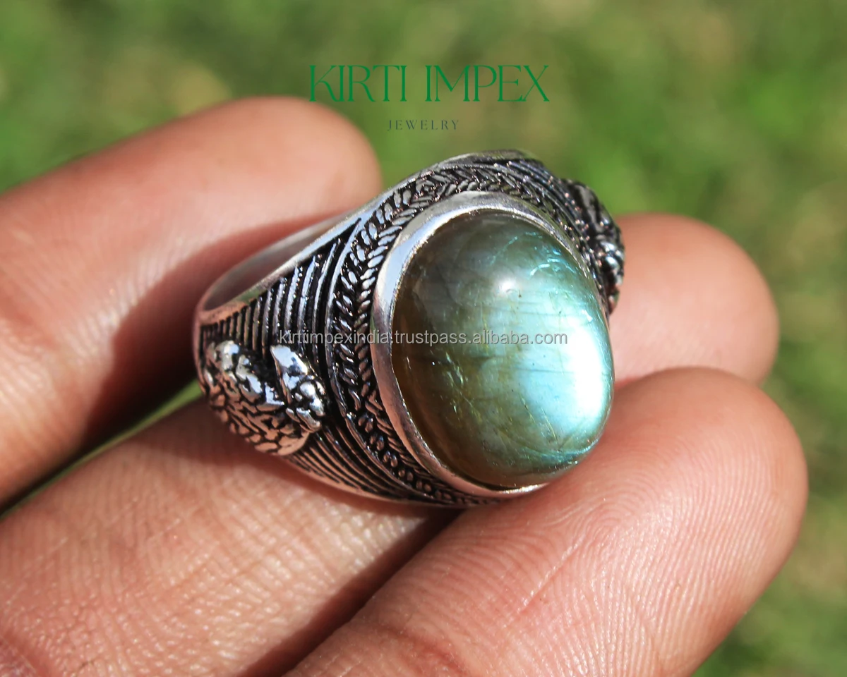 Amazon 2022 New design Fashion Dainty Gem Ring Natural Labradorite Turkish Ring for Men