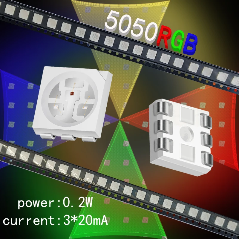 5050 RGB SMD LED red green blue three color 5050 3in1 LED chip  LED Tri-Color DC 3V 0.2W led RGB