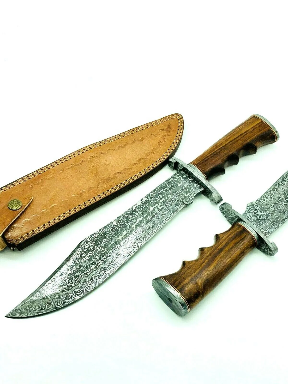 Custom Hammer Forged Damascus Steel Bowie Knife