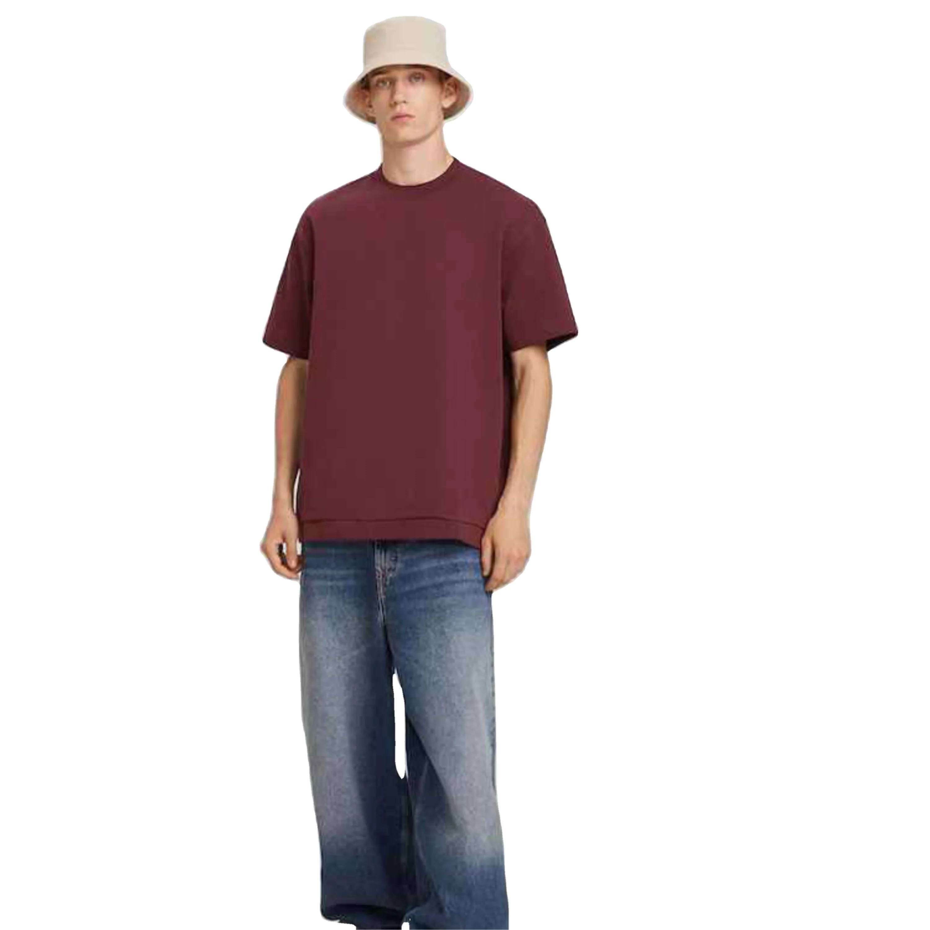 Boxy Super Heavy 250gsm Thick Oversized Drop Shoulder T-Shirt Fit T Shirt Mock Neck Cotton Jersey Blank Men Casual Printed