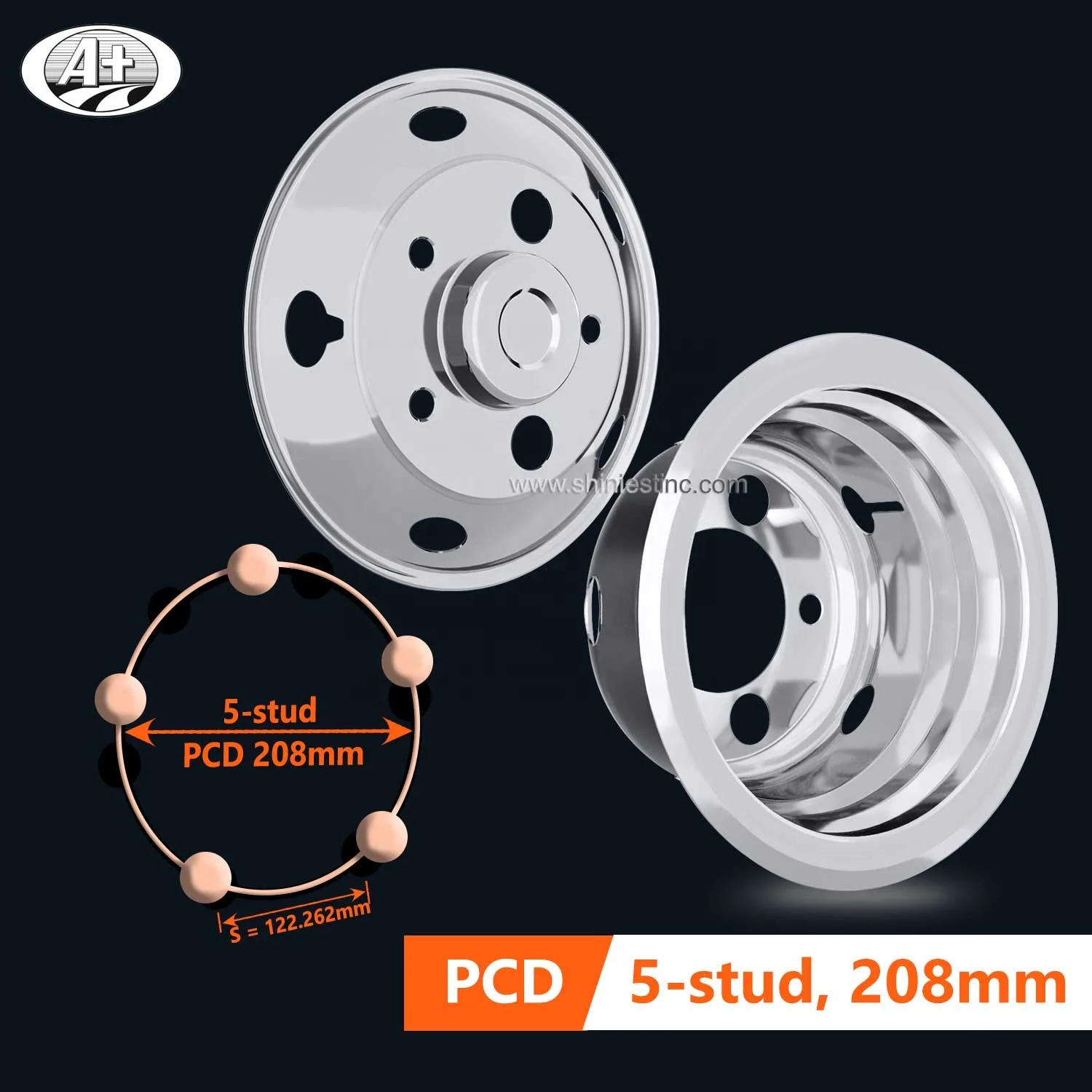 JP 16 X 5.5 T304 Stainless Steel Wheel Cover Set For Mitsubishi-Fuso Canter 413 2013~up ( (With 41mm Nut Cover)_60016A-38MM