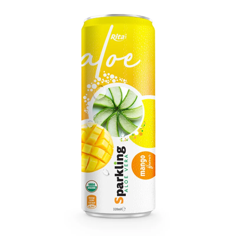 Sparkling  Aloe Vera Juice  Fruit Flavor Drink Canned  Carbonated Aloe Vera  320ml Natural Juice Flavored carbonated drinks