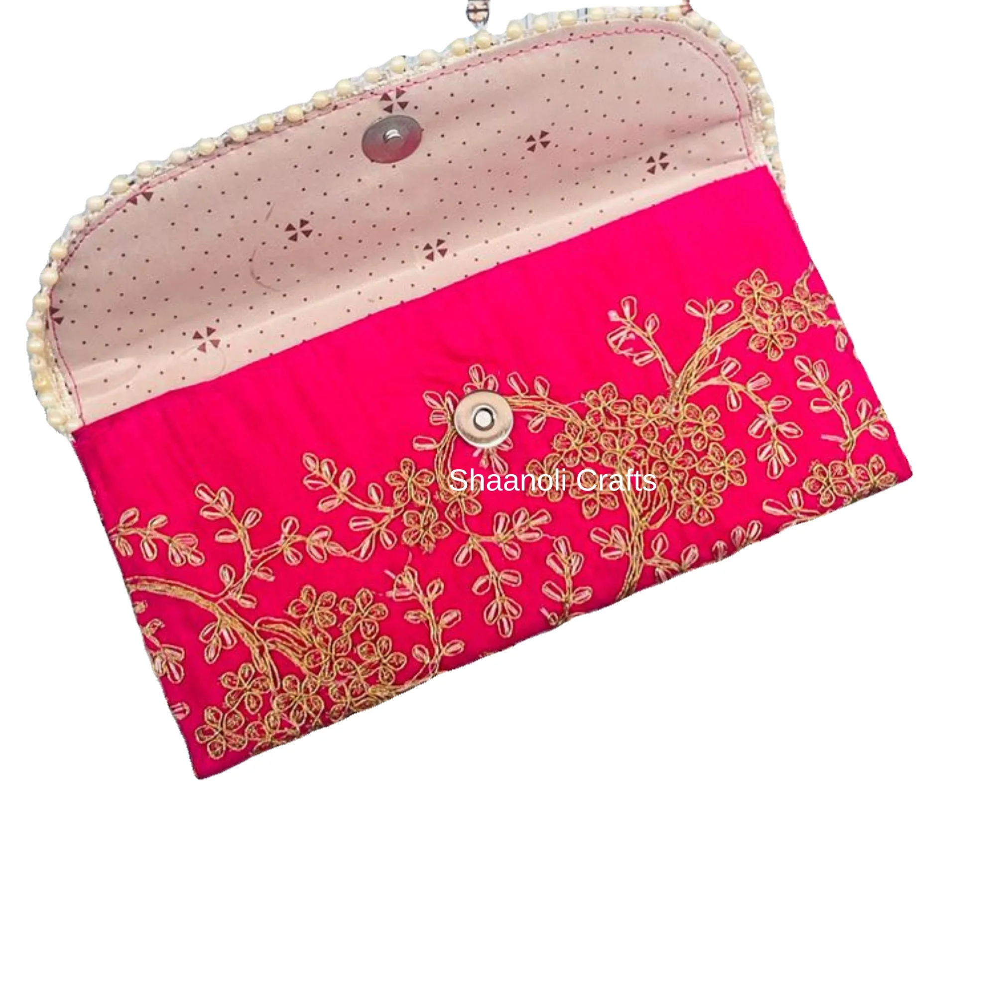 Handmade Indian Ethnic Slim Mobile Pouch Zardozi Embroidery Pattern Polyester Lining Button Closure Wedding Favor Gift Bag