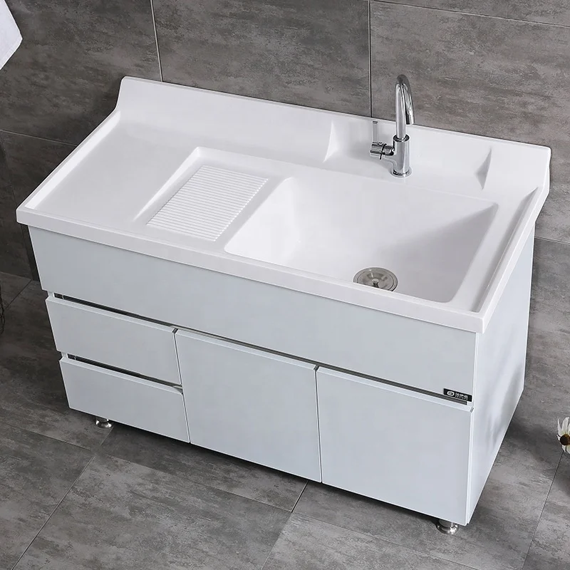 Customized Stainless Steel Laundry Cabinet Artificial Quartz Stone Space Aluminum Bathroom Cabinet Laundry Sink with Washboard