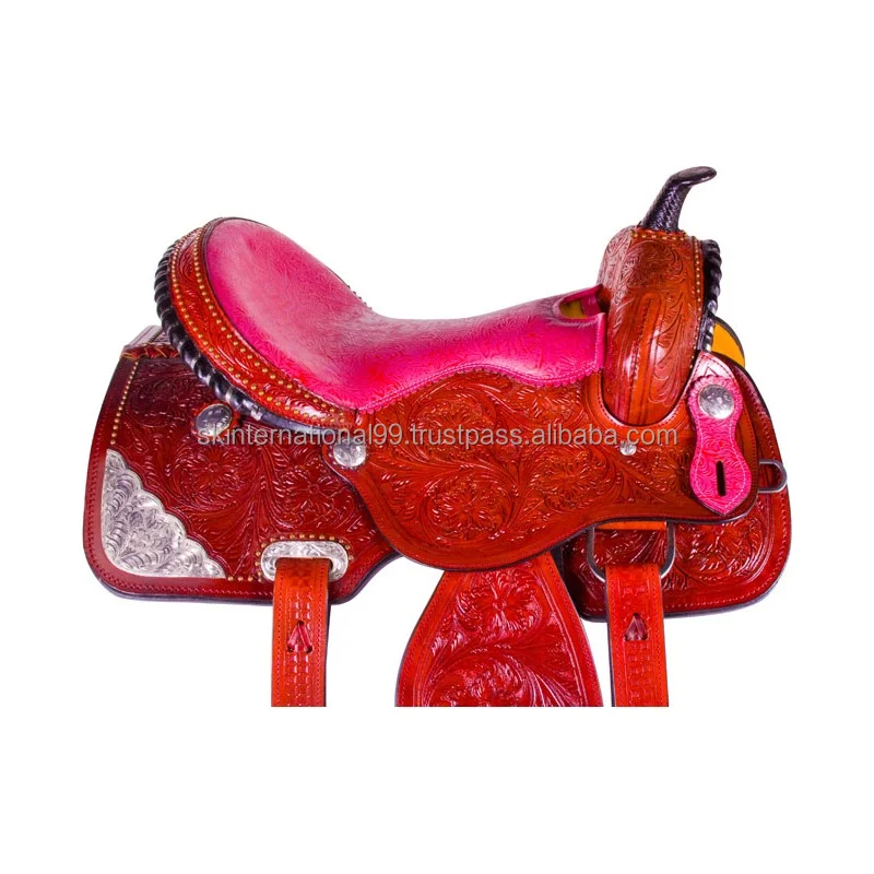 Highest Quality Horse Saddle for Comfortable Seat Filigree Pink Western Horse Barrel Racing Saddle Tack