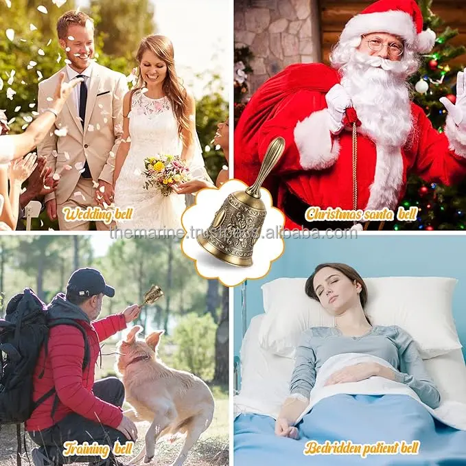 Wholesale 4.5 Inch Large Brass Bell Antique 3-Pack Loud Ringing Hand Calling Bells Indoor Outdoor Gifts Crafts Souvenirs