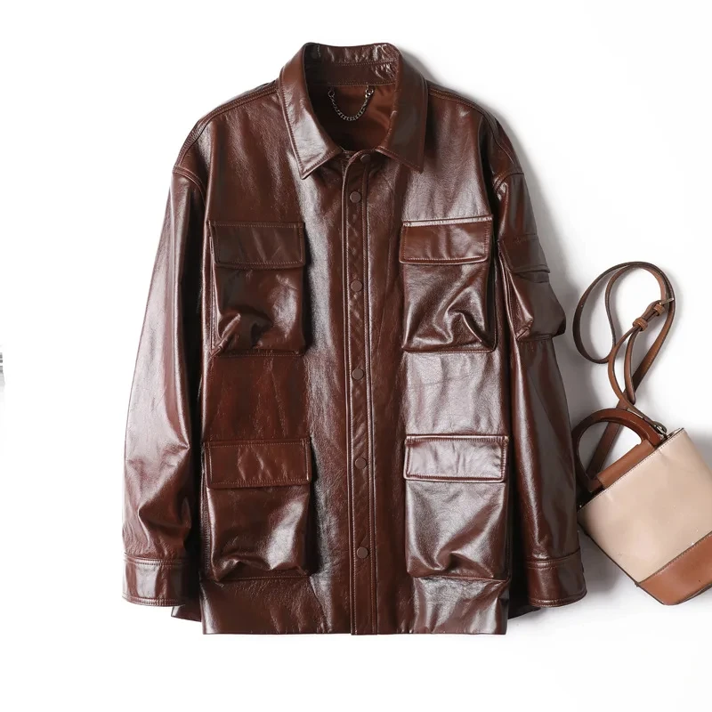 new fashion USA wax genuine leather women jackets mid vintage leather jacket for pilots cowhide made