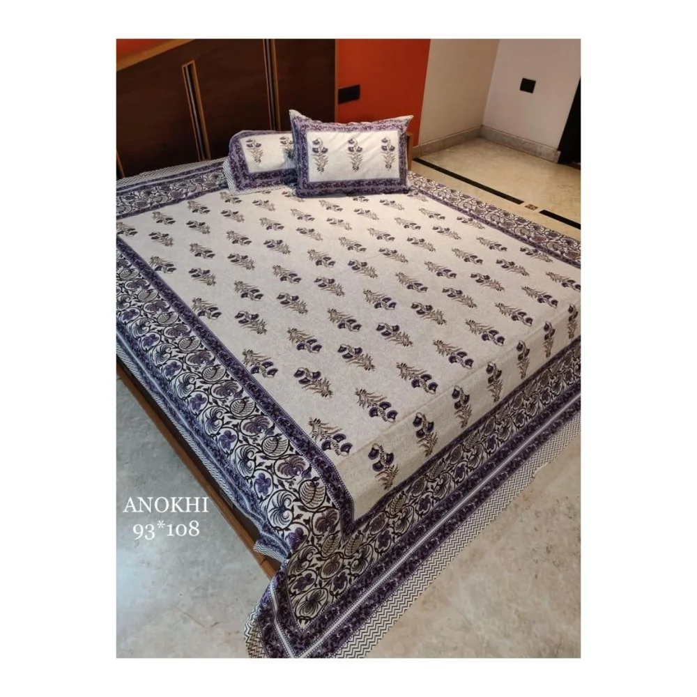 AMBS048 Latest Premium Collection  Amara & Masakali 93x108 With 2 Hand Block Cushion Covers Premium Queen Size Bed Sheets