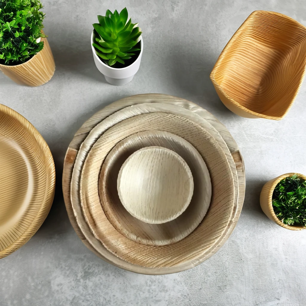 Direct Factory Sale Biodegradable 5.5 Inch round Disposable Areca Palm Leaf Bowl (14 cms Dia) Natural Color Tableware Production