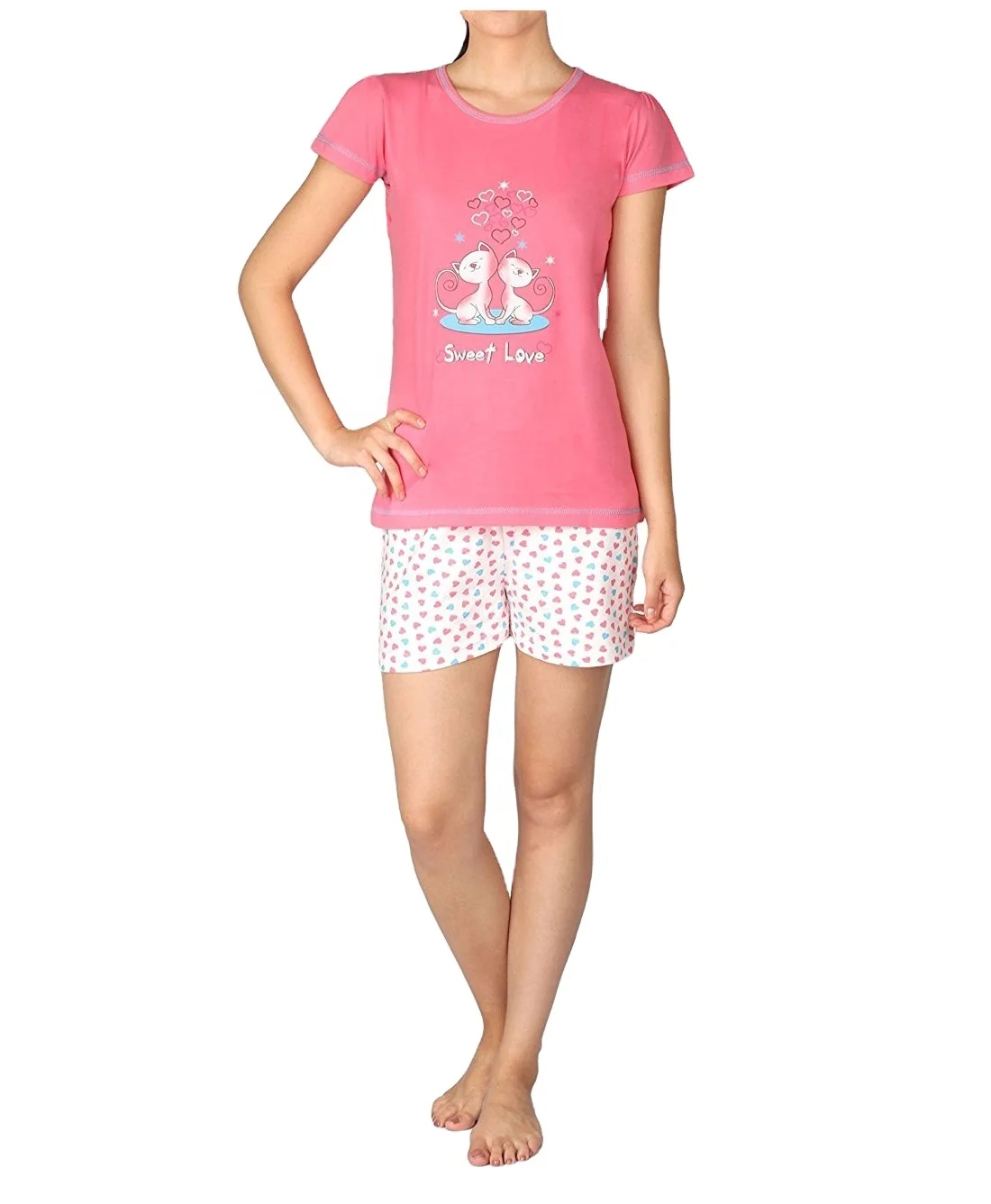 summer winter Girls Short Sleeve Sleepwear 2Pc Set Pajamas Nightwear soft Pajama Women Cheap Femme Pj Pijama Mujer Women Pajama