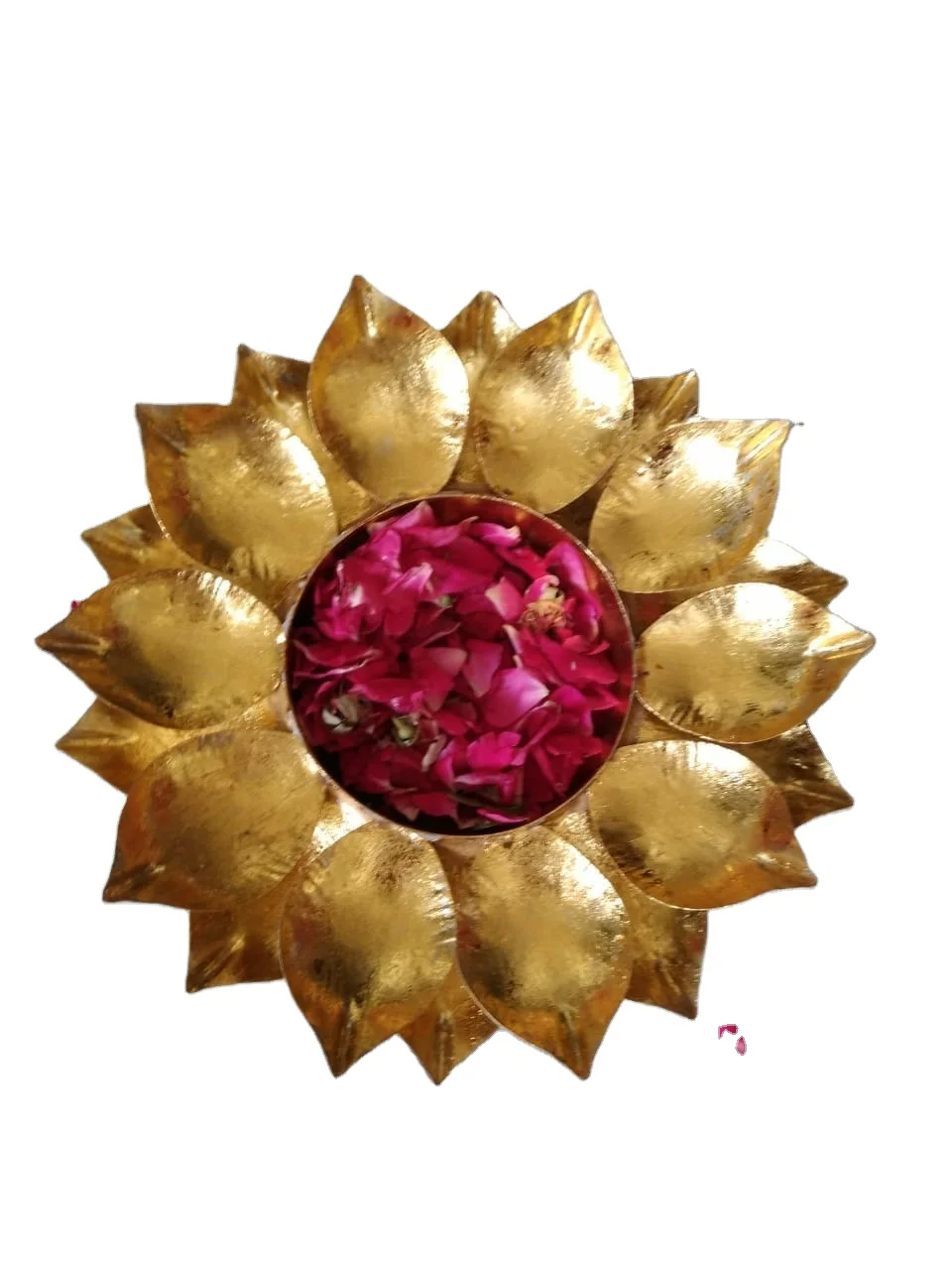 
Lotus Simple Iron platter in iron metal gold colour with brilliant design of flower leaves of colour Diwali item new desinge 