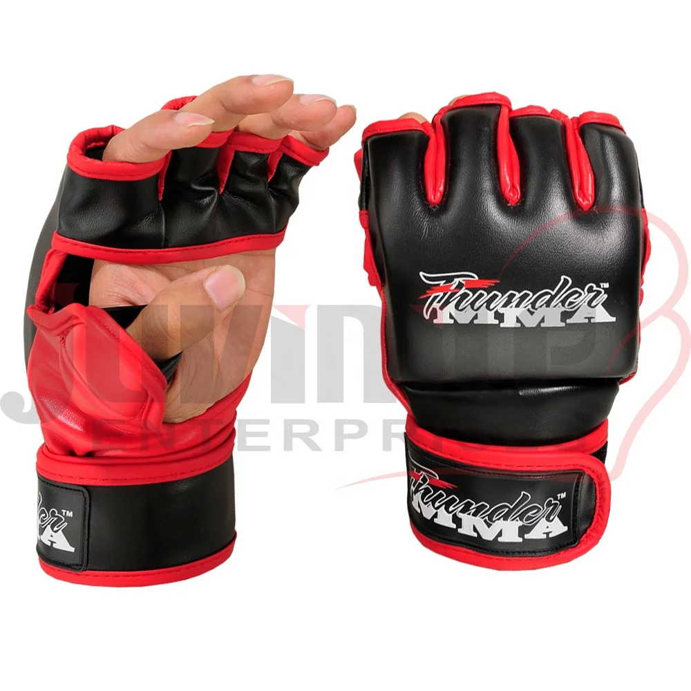 Custom Logo PU MMA Sparring Boxing Gloves red and black half finger gloves weight lifting OEM ODM manufacturer