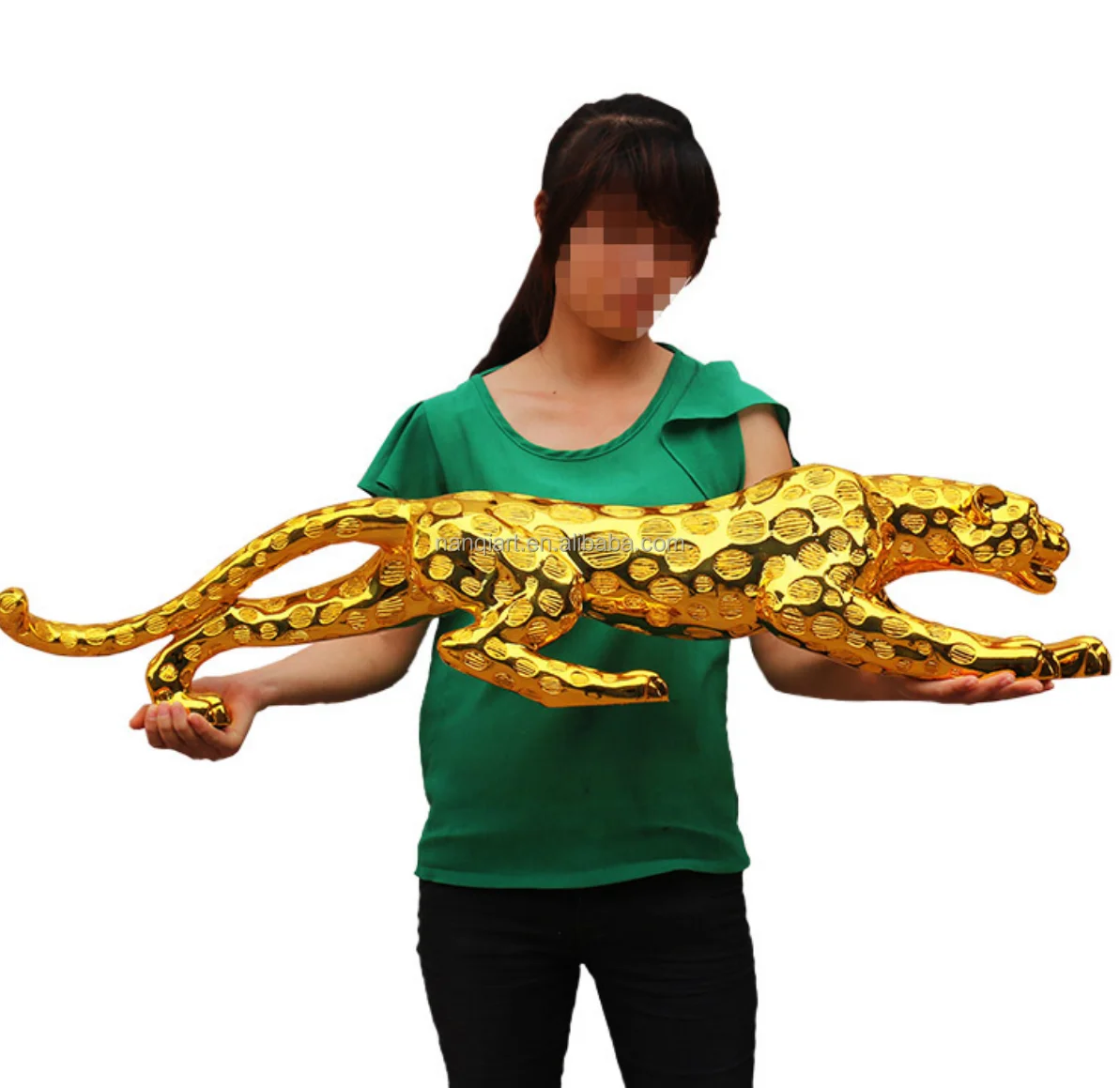 Artificial Realistic Good Quality Fiberglass Electroplated Statues Handmade Big Animal Models Indoor Home Decor Leopard Ornament