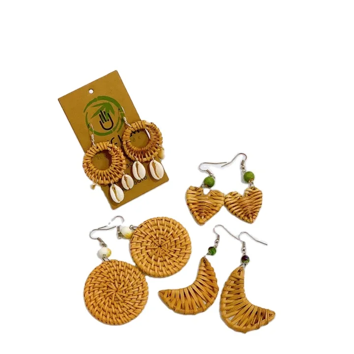 Wholesale Handmade Best Price Round Brilliant Cut Women Classic Style Plain Pattern Rattan Earrings from Vietnam