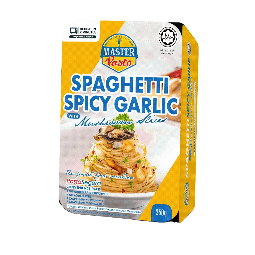 Halal Quick 2-Minute Chicken Spaghetti Aglio Olio Pasta Ready-to-Eat Convenient Container 24 per Carton Primary Durum Wheat