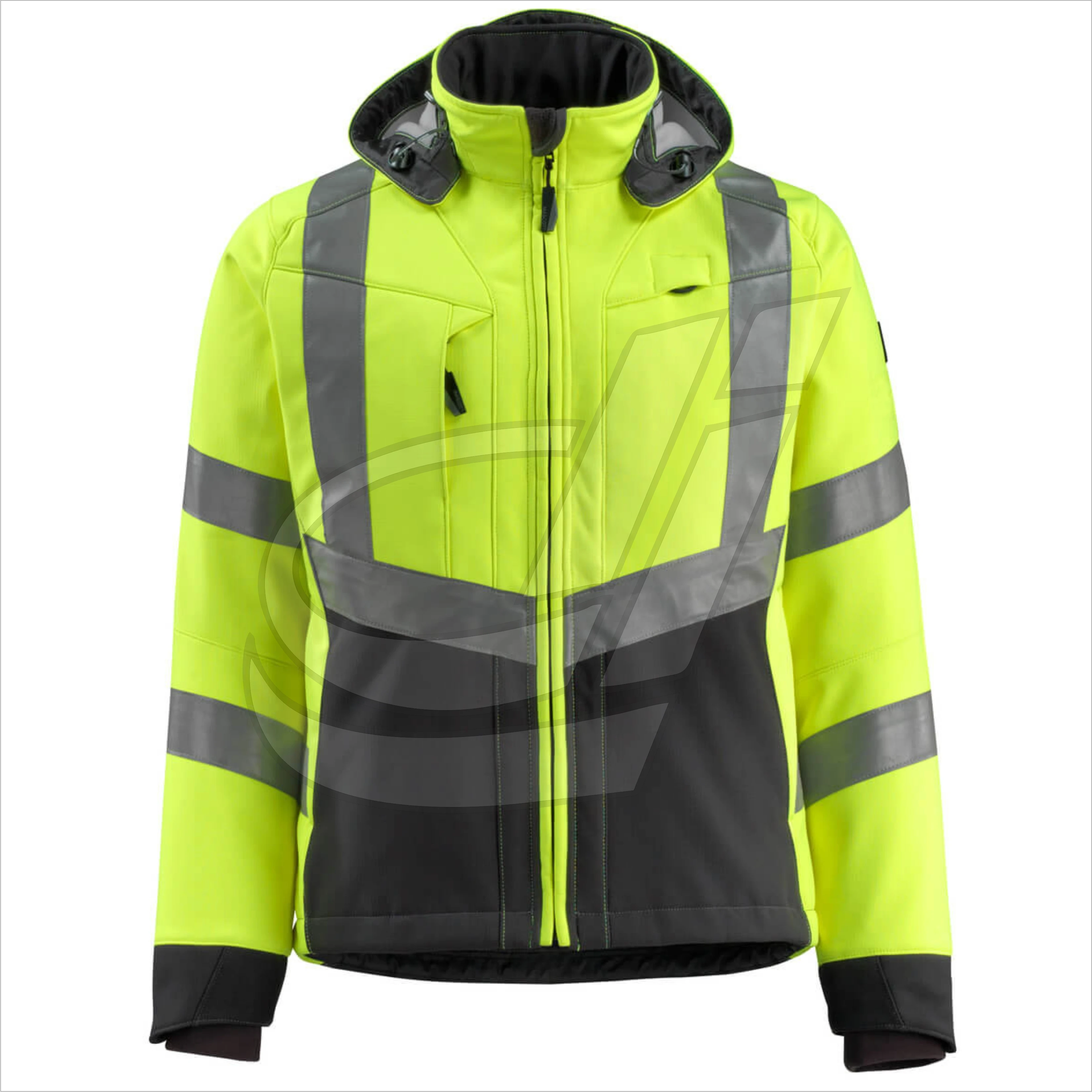 Yellow safety workwear softshell jacket