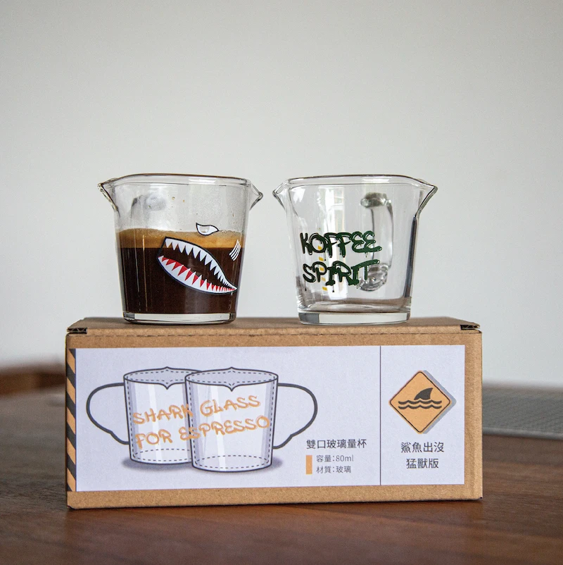 Shark Printed Pattern Espresso Measuring Cup Espresso Shot Pitcher With Pouring Handle Glass Creamer Jug